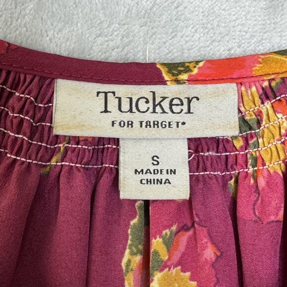 Tucker For Target Shirt Dress Womens Small Red Floral 3/4 Puff Sleeve Button - Picture 3 of 8